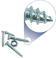 Four screws of different sizes and a nut, with a close up of the tip of one screw to show its thread. The screw is a simple machine, a combination of a inclined plane wrapped around a  cylinder.