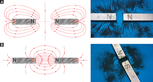 A diagram showing how magnetic fields of two magnets interact when in the same space.