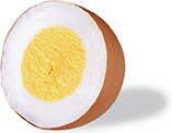 The cross section of a hardboiled egg, shows its three layers- the shell, the white, and the yolk.  