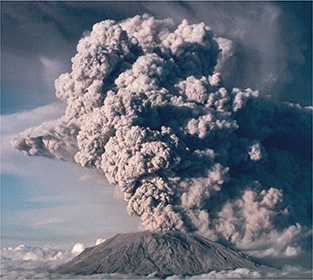 A cloud of volcanic ash above Mount St. Helens after an eruption.