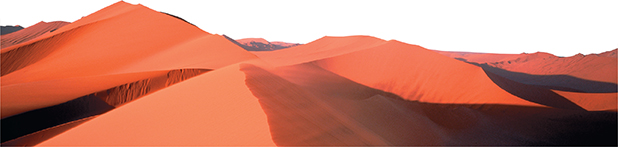 Large sand dunes caused by wind deposition.  