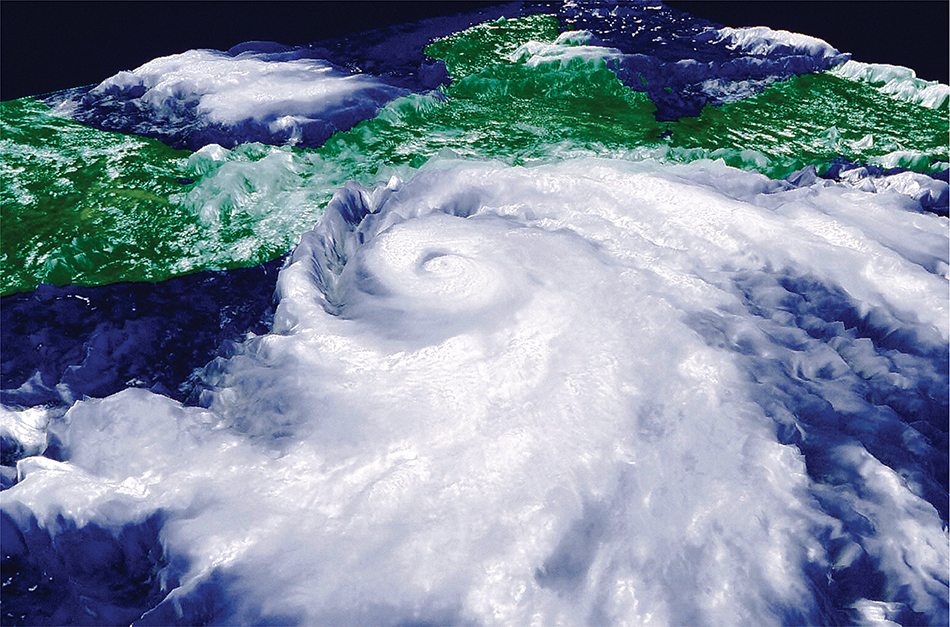A satellite image of hurricane clouds.