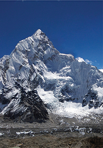 A portion of the Himalayan mountains that has experienced chemical weathering.