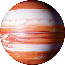Jupiter with its Great Red Spot in the lower left of the  image.