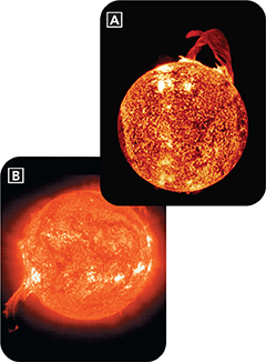 A set of images to show formation of prominences and flares due to the Sun's magnetic fields. 