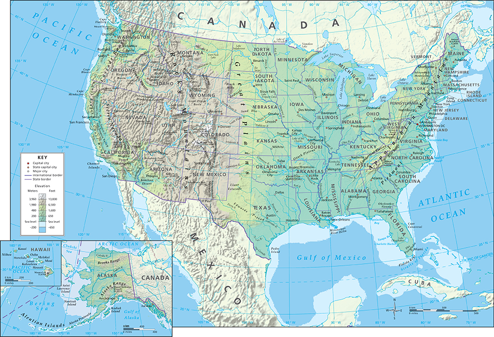 United States physical map.