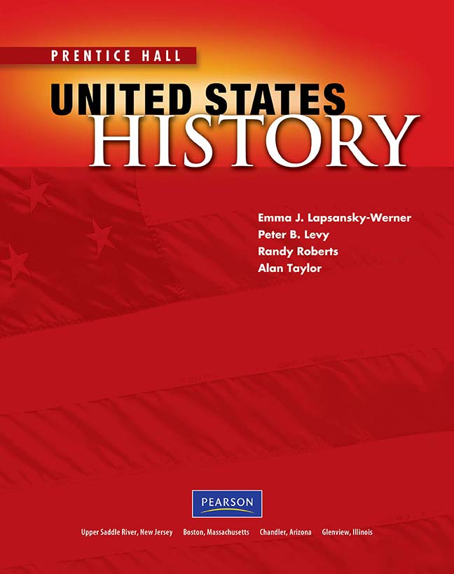 A textbook cover titled as 'United States History' written by Emma J. Lapsansky-Werner, Peter B. Levy, Randy Roberts, and Alan Taylor.