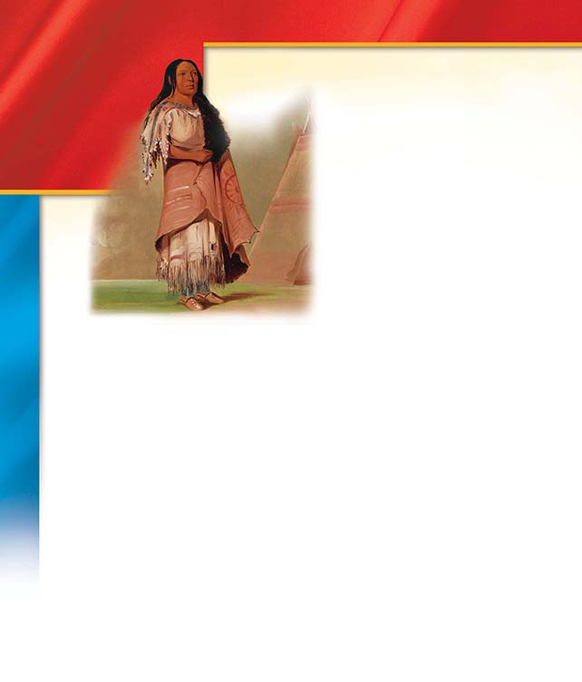 A painting of a Blackfoot woman standing in front of a teepee. 