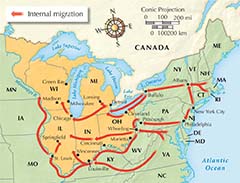 A map depicting internal migration into the Northwest Territory.