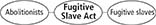 The outline of a concept web. The web has 3 circles, the circle in the center is labeled Fugitive Slave Act. The two circles that lead from it are labeled Abolitionists and Fugitive Slaves.