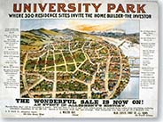 A poster advertising sales of homes in University Park on the Allegheny River in Pittsburgh, Pennsylvania.
