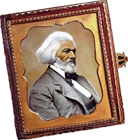 A photo frame of Frederick Douglass.
