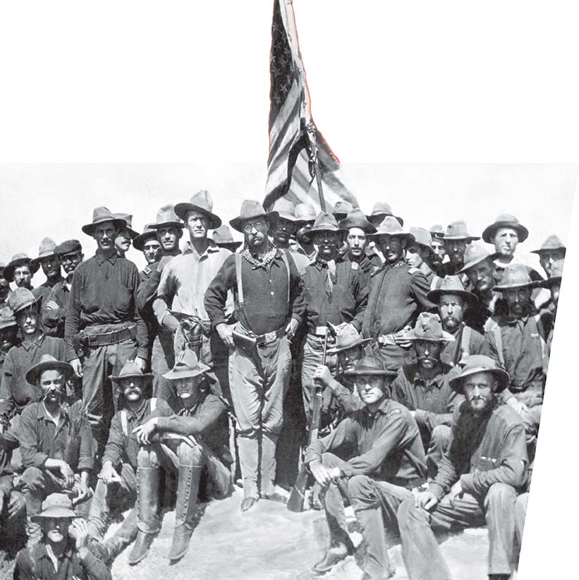 A photograph of Theodore Roosevelt with his troops.