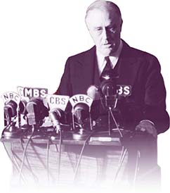 President Roosevelt addresses Americans in a speech after the attack on Pearl Harbor.