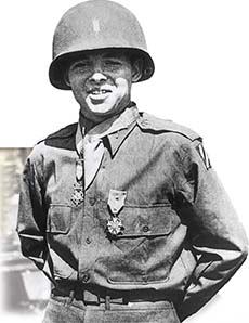 A photo of Audie Murphy in military uniform.