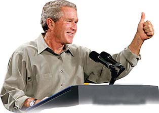 A photo of George W. Bush dressed
in a casual shirt and no tie.