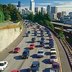 A photo of an overview of a busy
highway.